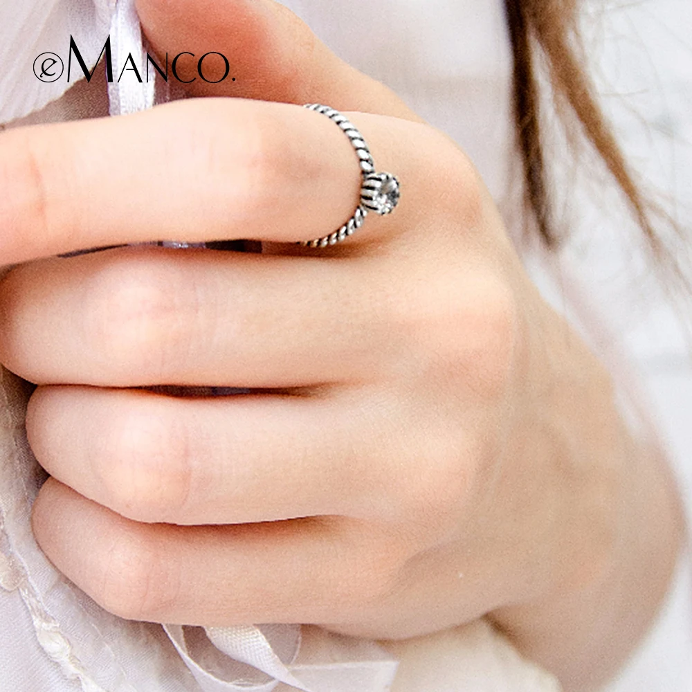 

e-Manco 925 Sterling Silver Rope Zircon Ring Cuff Adjustable Ring Wedding&Engagement Wholesale New Arrival Best Gift