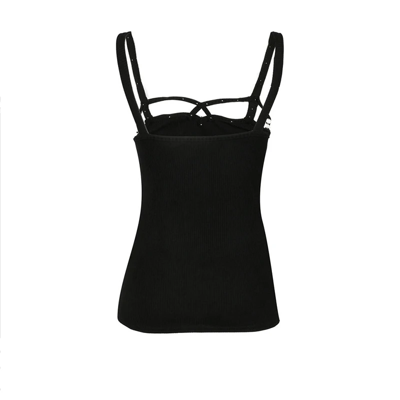 Летняя женская футболка в стиле пэчворк с жемчугом, черная футболка, женская футболка в стиле Харадзюку, панк стиль, приталенная, SJ2312R
