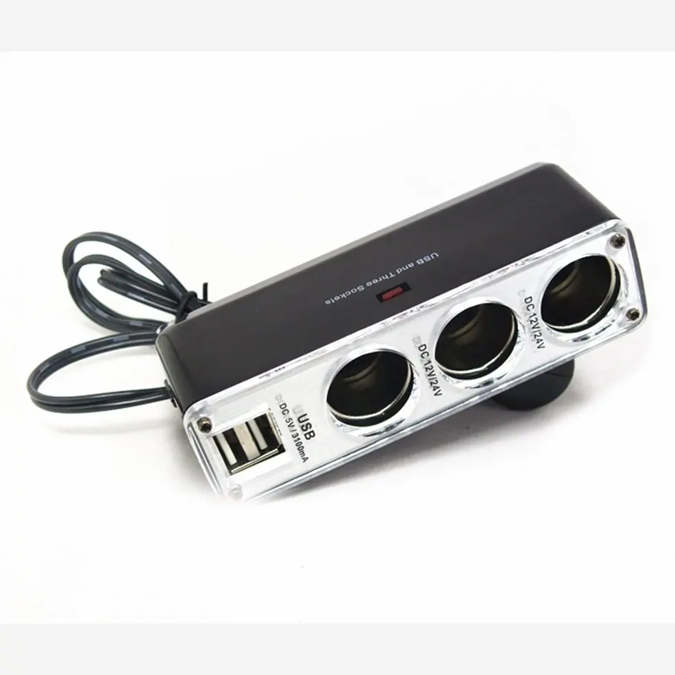 

WF-096-2 3-ports Car Cigarette Lighter Socket And Quick Charge QC USB Charger Power Adapter Hot