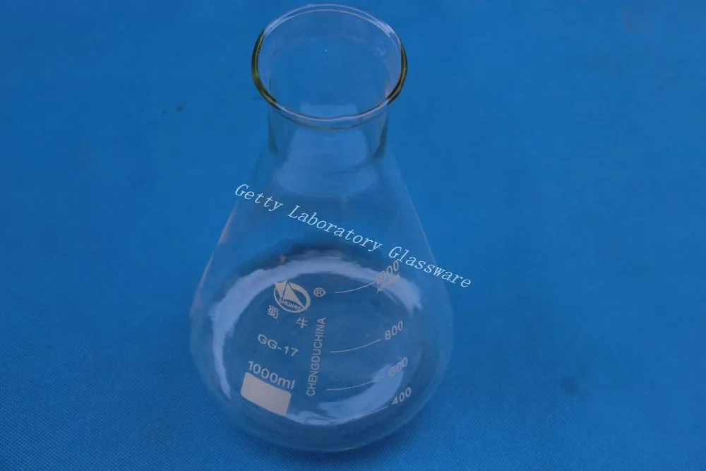 Коническая фляжка 1000 мл (1л) Erlenmeyer с широким ртом (лабораторное стекло)|conical