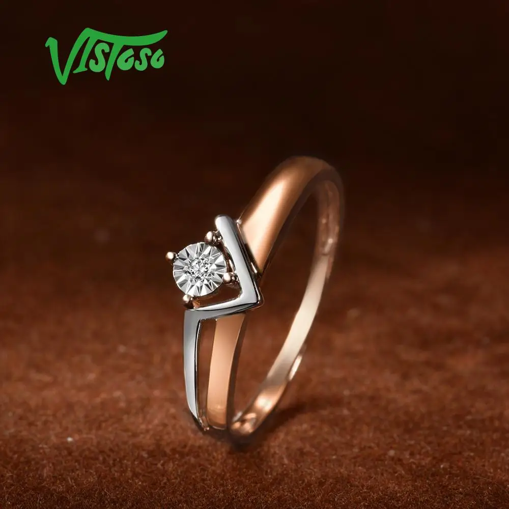 VISTOSO Pure 14K 585 двухцветное Золотое Сверкающее иллюзионное кольцо с бриллиантами для женщин, юбилейное модное ювелирное изделие
