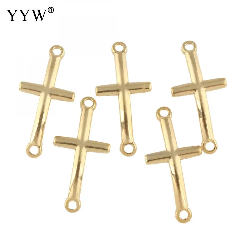 1/1 Loop Stainless Steel Cross Pendant Connector Gold Color Metal
