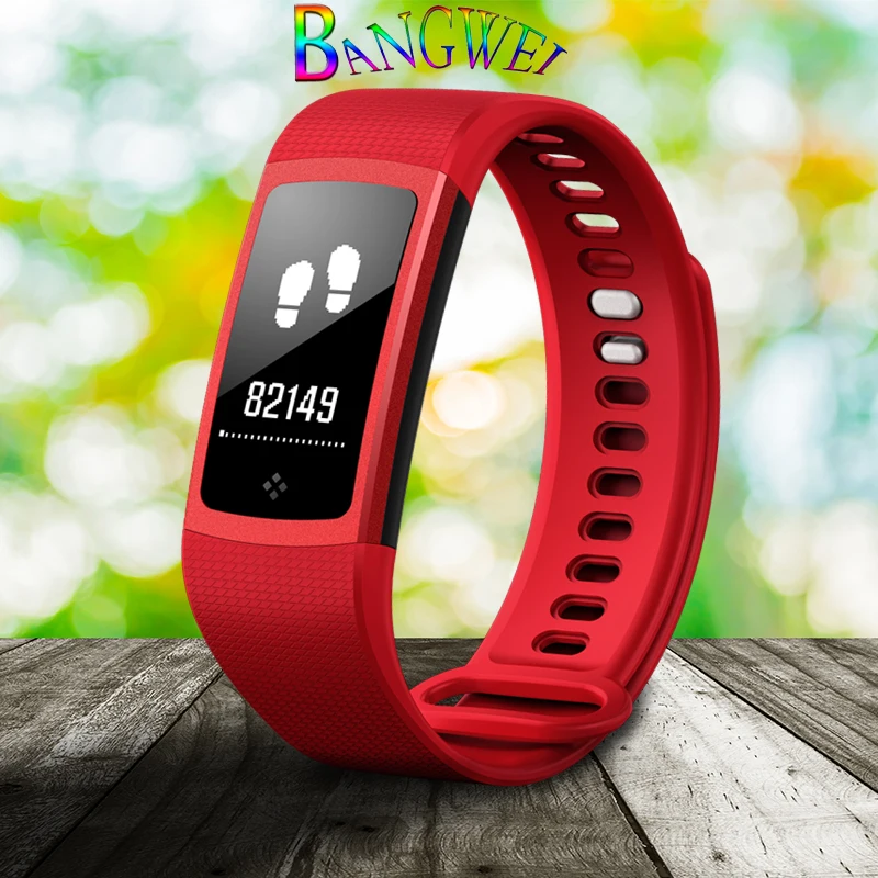 

2018 BANGWEI Smart Wristband Bracelet 0.96 inches OLED Screen Touchpad Heart Rate Monitor Push Message Alloy Case Wristwatch