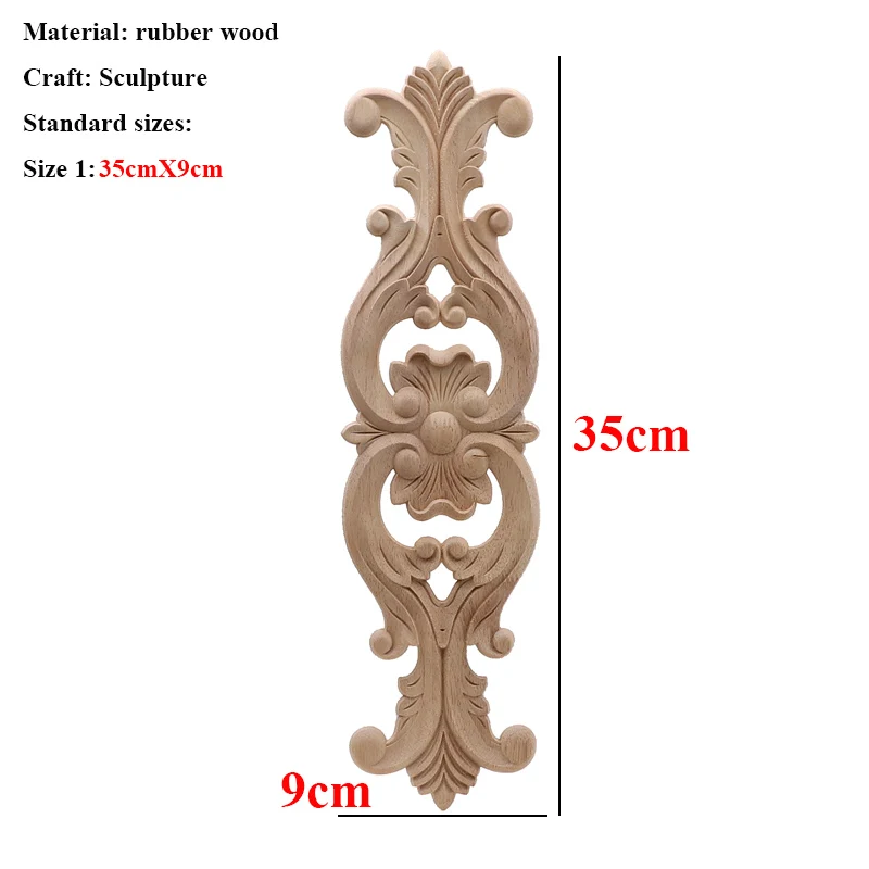 Неокрашенная древесина, дуб, резная волнистая Цветочная наклейка, угловая аппликация для декора мебели для дома, декоративная деревянная резная длинная аппликация - Цвет: 35cmX9cm