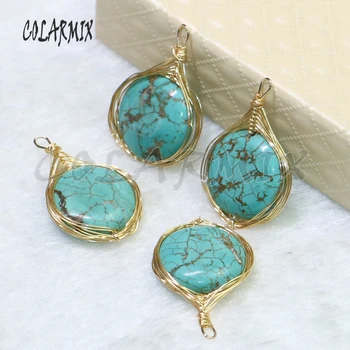 

8 Pcs Natural Round blue stone bead pendant Hand winding natural stone jewelry accessories for jewelry making jewelry 9120