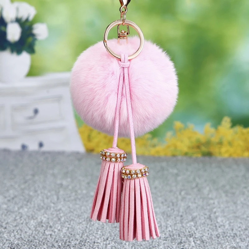 2016 fashion fluffy keychain pom poms keychains fur pompons keychain