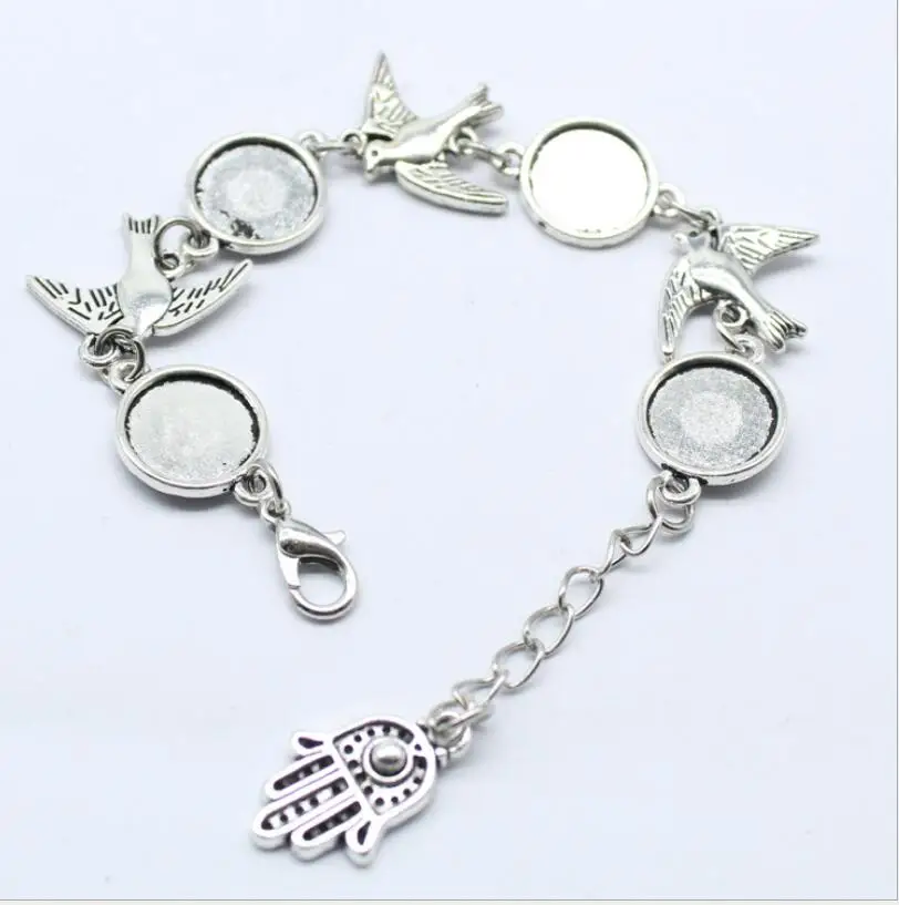 

1PC Bracelet Cabochon Setting Round silver plated blank bezel bracelet base trays diy jewelry accessories