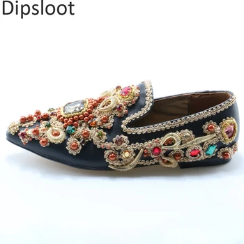 

Royal Ladies Gem Crystal Studded Embroidery Beads Flats Shoes Women Pointed toe Spring Decor Rhinestones flattie Single Shoes