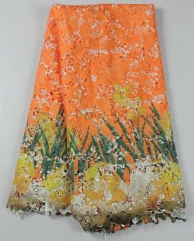 

African High Quality orange color printed African cord lace fabric Net Guipure lace fabric tulle mesh Lace Fabric For dress