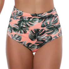 Women Shorts Sexy Bikini Seaside Pool Fashion Leaf Print High Waist Beach Bikini Leisure Wild Bathing Swimwear Brief Trunks#N