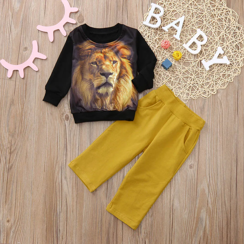 Зимняя одежда для маленьких мальчиков; пуловер с изображением Льва; комплект одежды из топа и штанов; vetement enfant fille