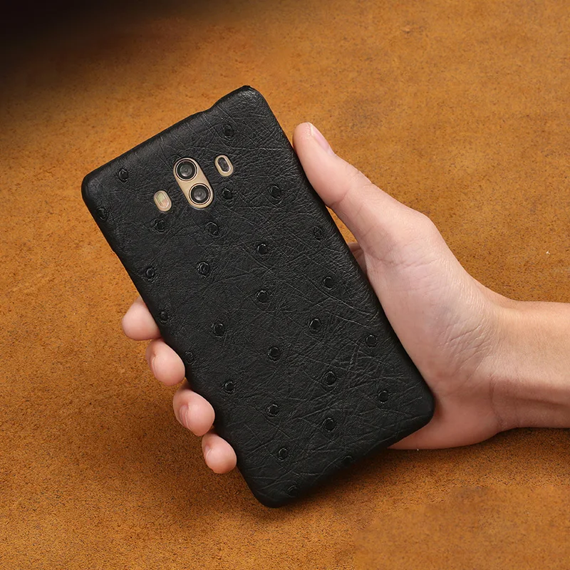Natural Ostrich Skin Phone case For HUAWEI Mate 8 9 10 RS P9 P10 Lite P Smart Luxury Genuine Leather For Honor Note 10 7X cases