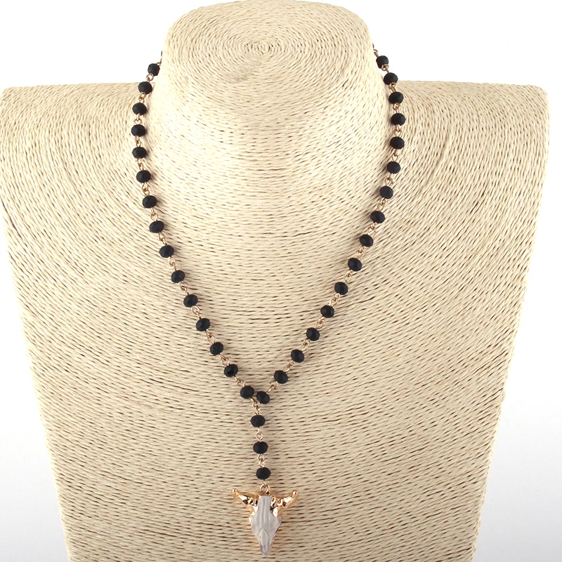 Модные ювелирные изделия розарийная цепь 6 м стекло кристалл мини Рог ниспадающее ожерелье на шею