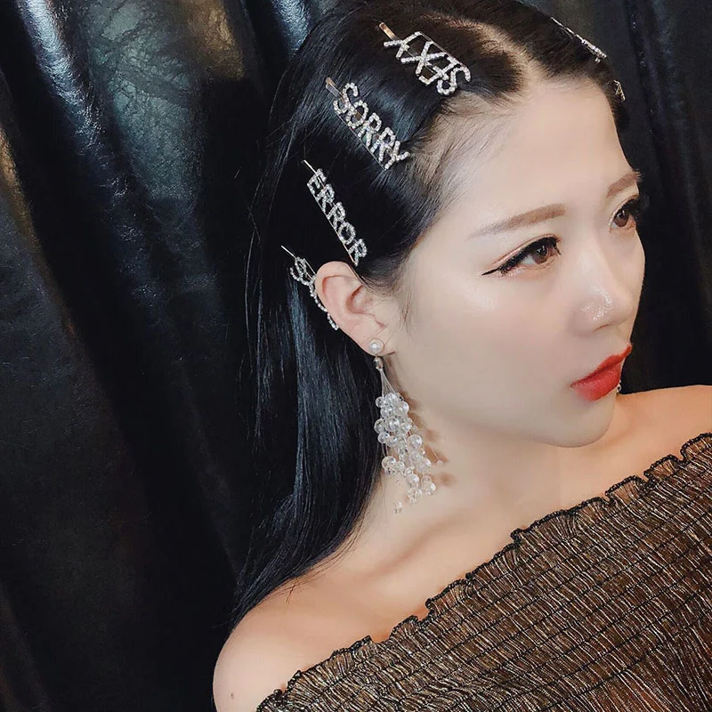 

1PC 2019 Hair Clips For Girls Women High Quality English Letter crystal Hairpin Unique Graceful Seaside Hair clip