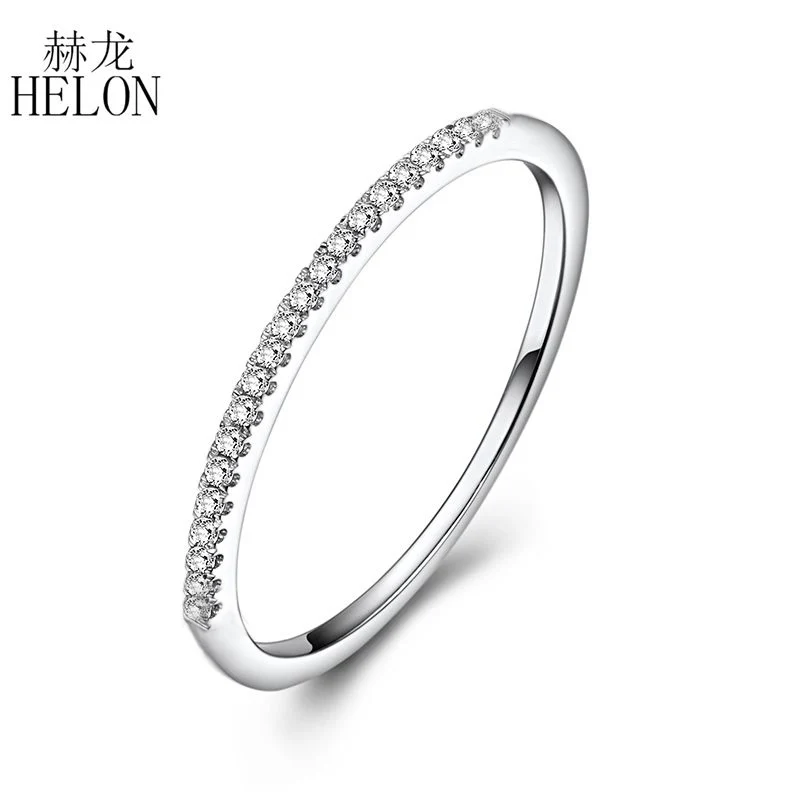 

HELON Stackable Pave Brilliant AAA Graded Cubic Zirconia Ring 925 Sterling Silver Anniversary Wedding Ring For Women Jewelry