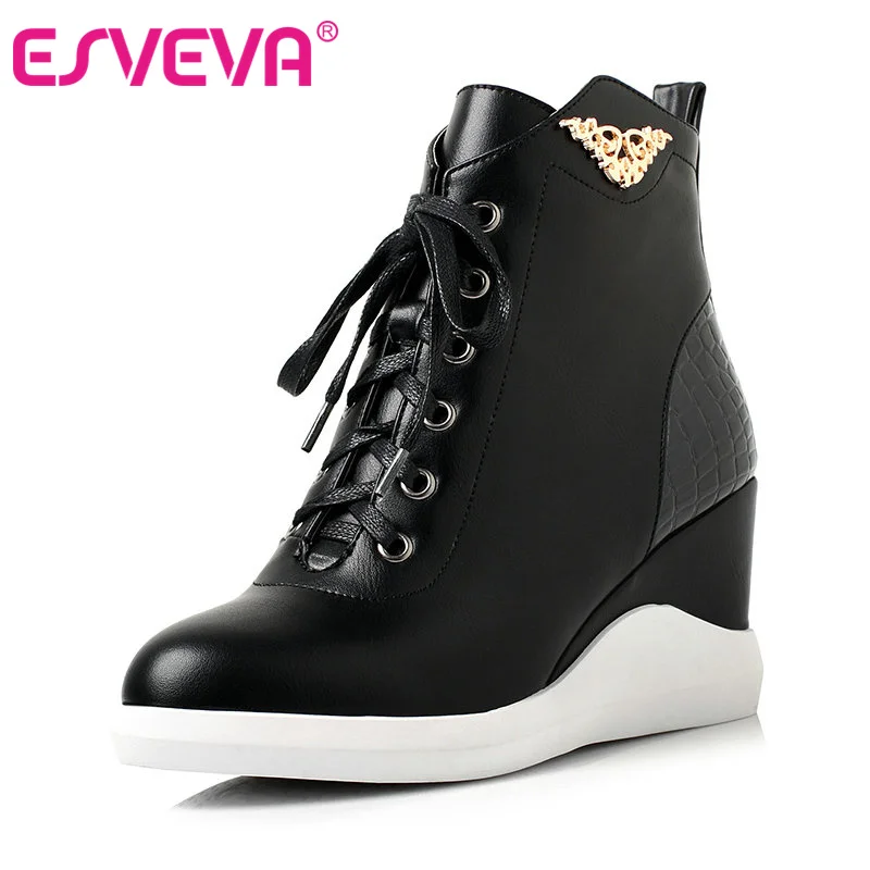 

ESVEVA 2016 Sequined Platform Women Boots Autumn Fashion Boots Wedges High Heel Leisure Round Toe Ladies Ankle Boot Size 34-39
