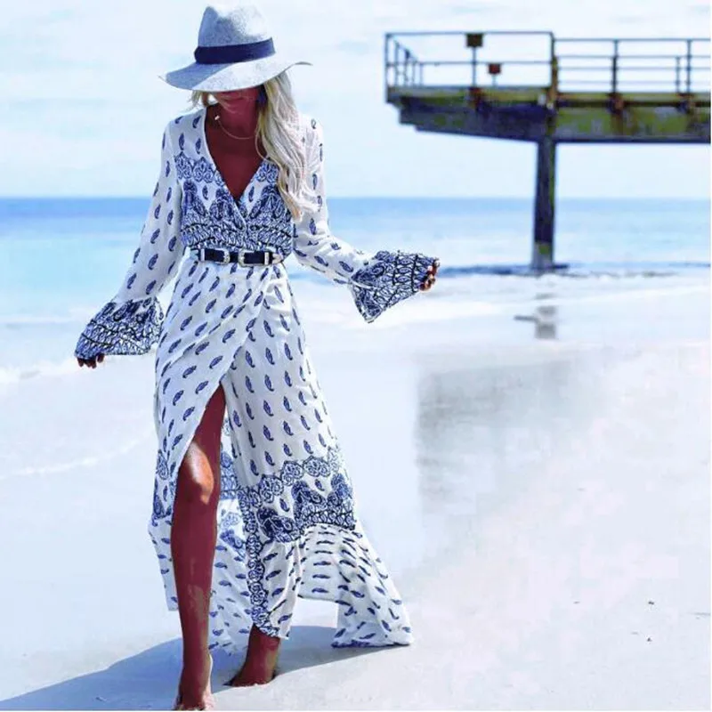 

Large Size High Quality Women Clothes Fashion2018 Floral Summer Sundress Long Sleeve Maxi Dress 3XL 4xl Plus Size Big Size Robe