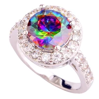 Onlylove 2016 WholesaleDelicate Colorful Rainbow Toapz  Silver Ring Size 6 7 8 9 Fashion Jewelry For Women Free Shipping