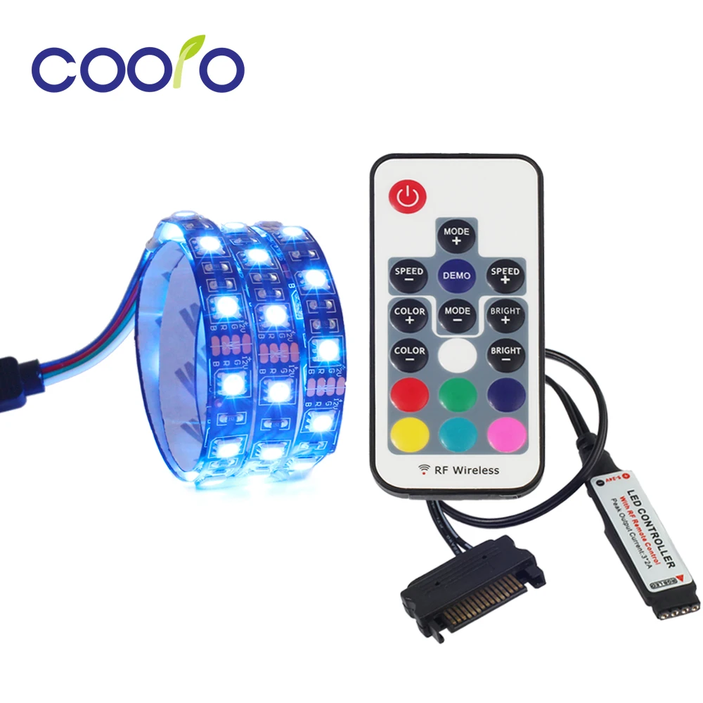 RGB LED قطاع ضوء كامل كيت للكمبيوتر وحدة معالجة خارجية للحاسوب ، SATA امدادات الطاقة واجهة ، الثابتة بواسطة شريط لاصق ، التحكم عن بعد اللون