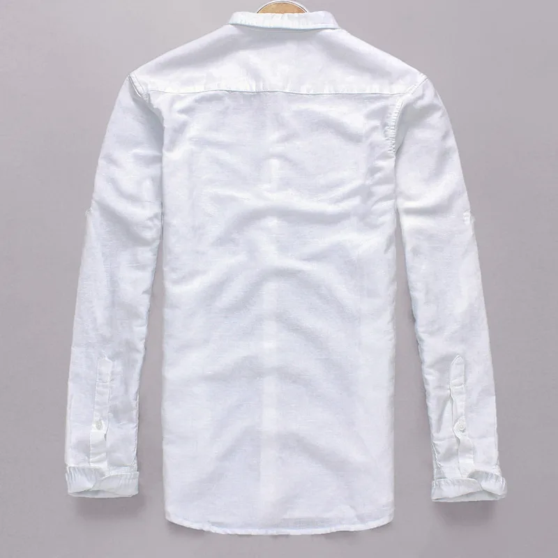 Повседневная Белая Льняная мужская рубашка с длинными рукавами брендовая мужская рубашка Модные осенние льняные рубашки мужские хлопковые льняные рубашки camisa masculina
