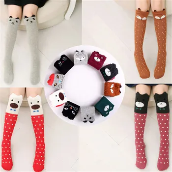 

1pair Animal Printed Kids Boy Girl Socks Kawaii Cartoon Cat Leg Warmers Cotton Anti Slip Baby High Knee Socks