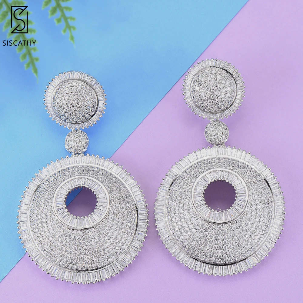 

SISCATHY Trendy Cubic Zirconia Fashion Jewelry Earrings Geometric Hollow drop earrings jewelry earrings For Bride Engagement