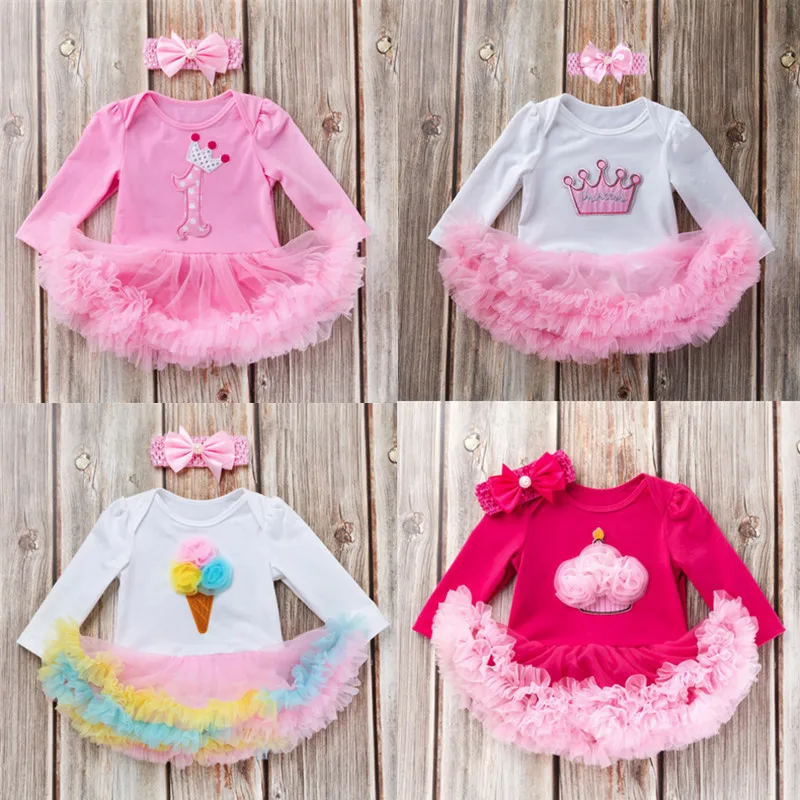 

Hot 1St Birthday Princess Clothes Sets Infant Romper Tutu Dress and Bow Headband Baby Girl Clothing Set Cute Kids Outfits Gifts
