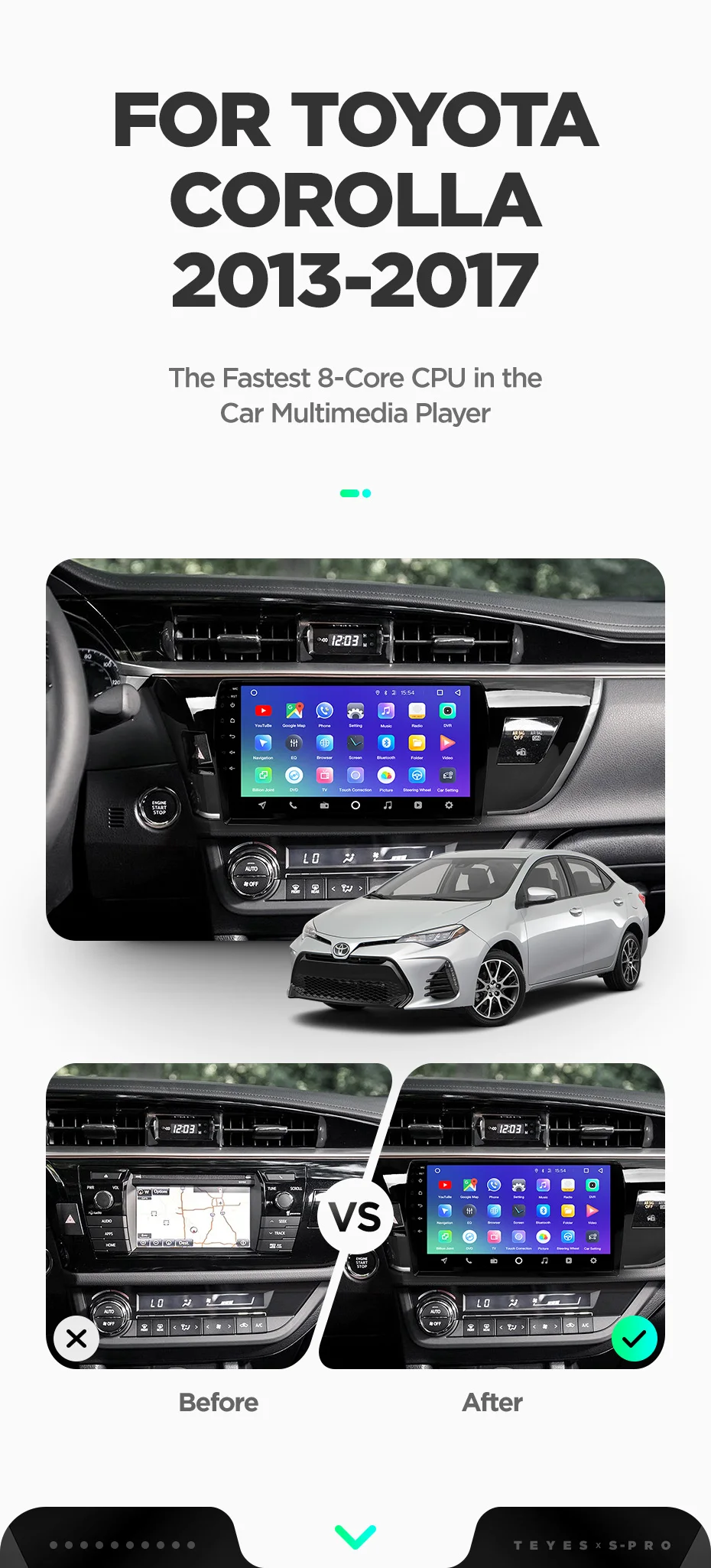 TEYES SPRO для Toyota Corolla 2013- автомобильный Радио Мультимедиа Видео плеер навигация gps Android 8,1 аксессуары седан без dvd 2