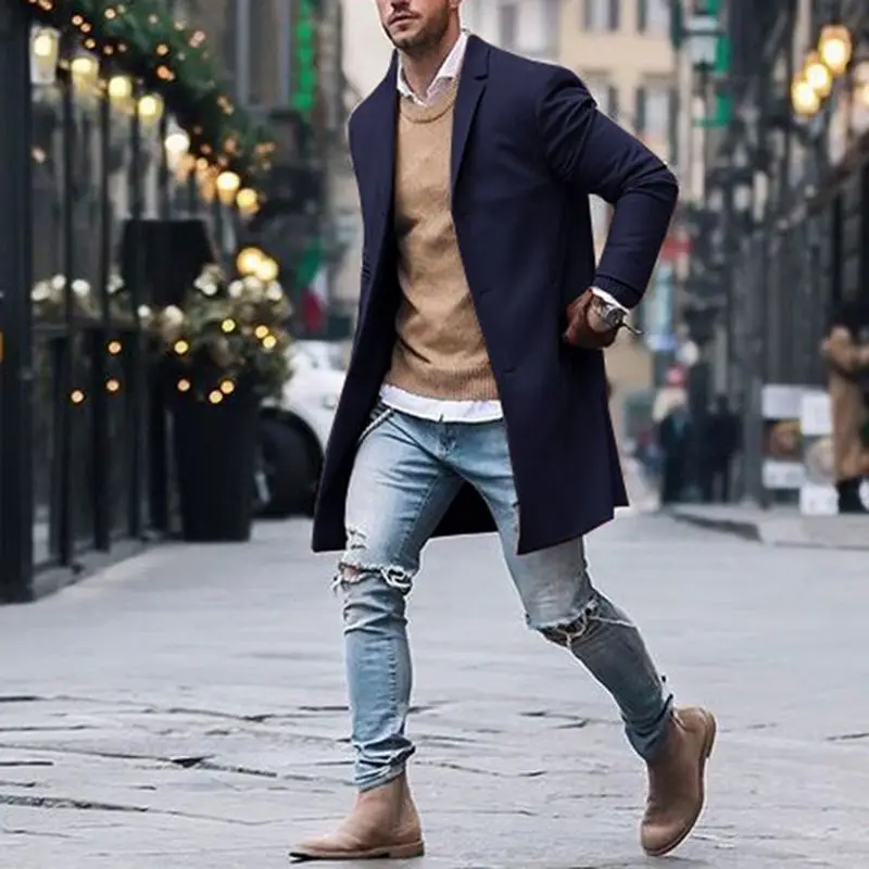 MJARTORIA, модное мужское шерстяное пальто, зимнее теплое одноцветное длинное пальто, Мужской однобортный деловой Повседневный плащ
