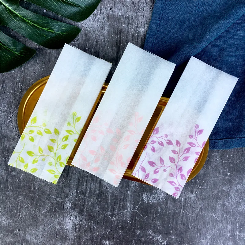 

4.9x12.7cm Leaf Printed Small Cotton Paper Bag for Cookie Food Grade Tissue Paper Bag Paper Food Packaging Sachet Supplies
