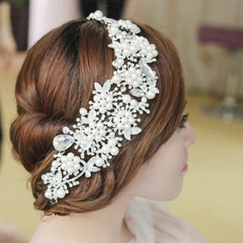 imitation pearl rhinestone chain link hair ornamen...