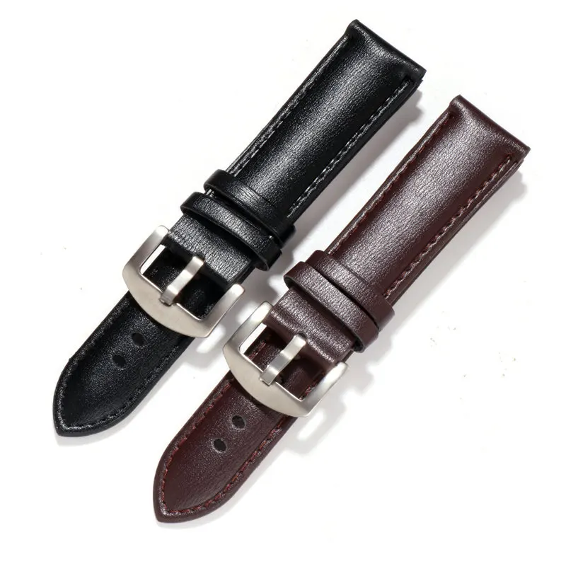 

High Quality Genuine Leather Watchband 22mm with Silver Buckle Clasp for Ordinary Watch Strap Wrist Belt Black Watch Accessories