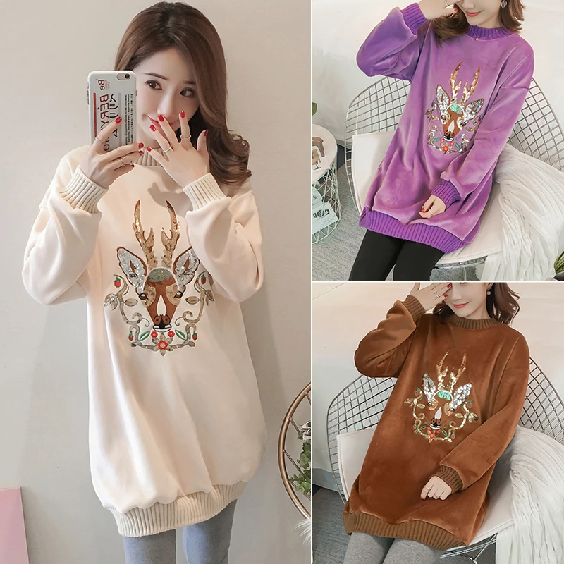 

Winter Pregnancy Sweatshirt Hoodies Pullovers Outwear Maternity Clothes For Pregnant Women Female Clothing Fashion Tops