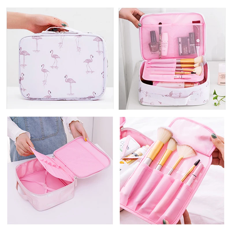 RHXFXTL النساء منظم حقيبة مستحضرات التجميل السفر التجميل المحمولة الرجال سيدة حقيبة مستحضرات تجميل فتاة ضرورة مزدوجة سستة تخزين أكياس