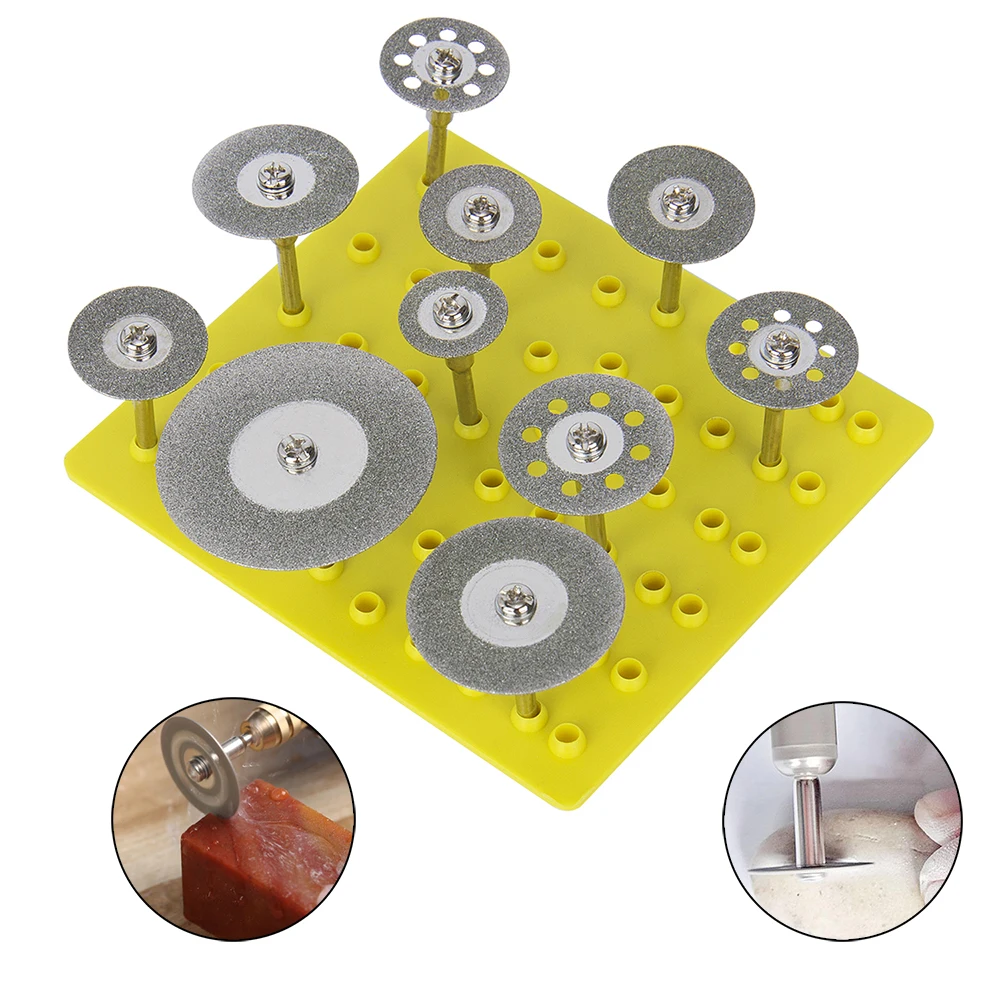 

Hakkin 10Pcs 1/8 Inch Shank Sharp Diamond Saw Blade Cutting Discs Wheel Rotary Tool Set Grinding Wheel with Mandrel Drill Bit