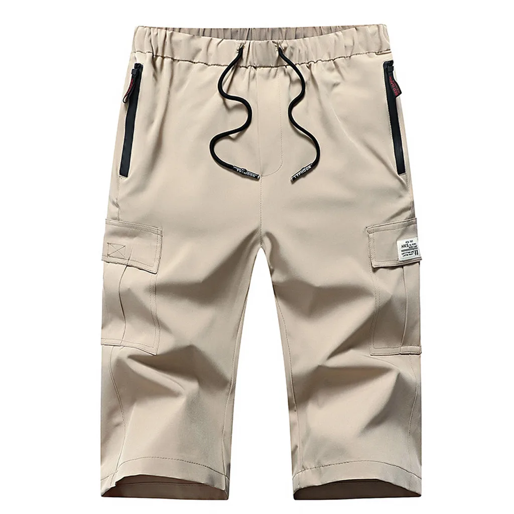 Безопасные карманные брюки мужские летние тонкие быстросохнущие повседневные спортивные брюки уличная длина до икры pantalones corto hombre