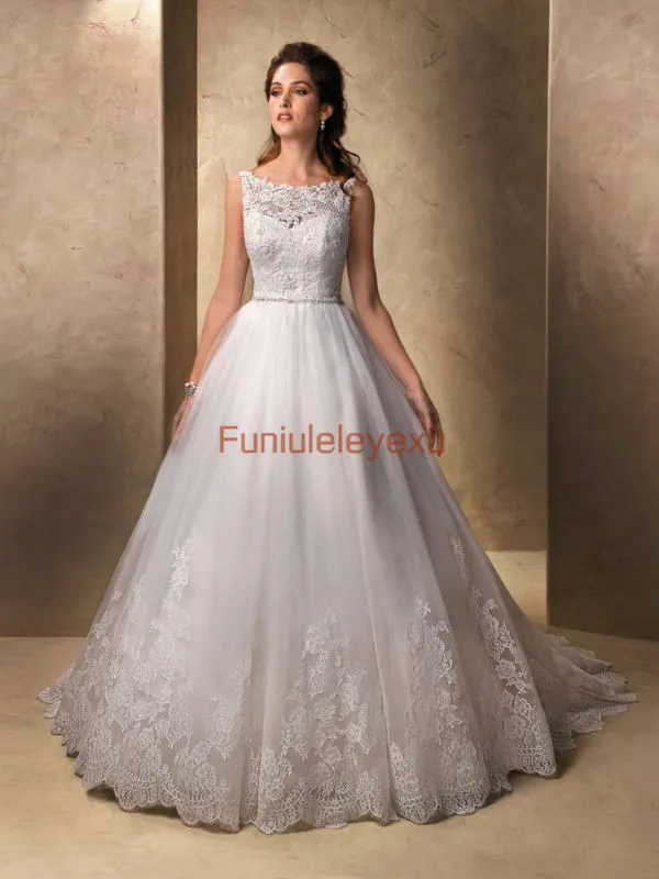 A Line Boat Neck Sleeveless Sweep Train Bridal Gowns White Ivory A Line Boat Neck Sleeveless Sweep Train Bridal Gowns White Ivory Lace Wedding Dress Size 2 4 6 8 10 12 14 16 In Dresses From Weddings Events On