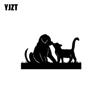 

YJZT 15.2CM*8.9CM Decor Art Car Sticker Vinyl Decal Cat Dog Friend Black Silver C10-02368
