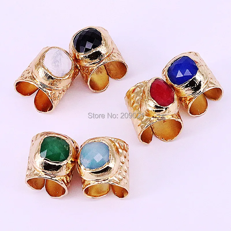 

5Pcs New Trendy Gold Color Natural stone rings Gems Jewelry for Women