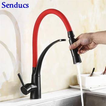 

Senducs Orange Kitchen Tap with Quality Brass Kitchen Sink Mixer Tap Hot Cold Kitchen Faucet Black Pull Down Kitchen Mixer Tap