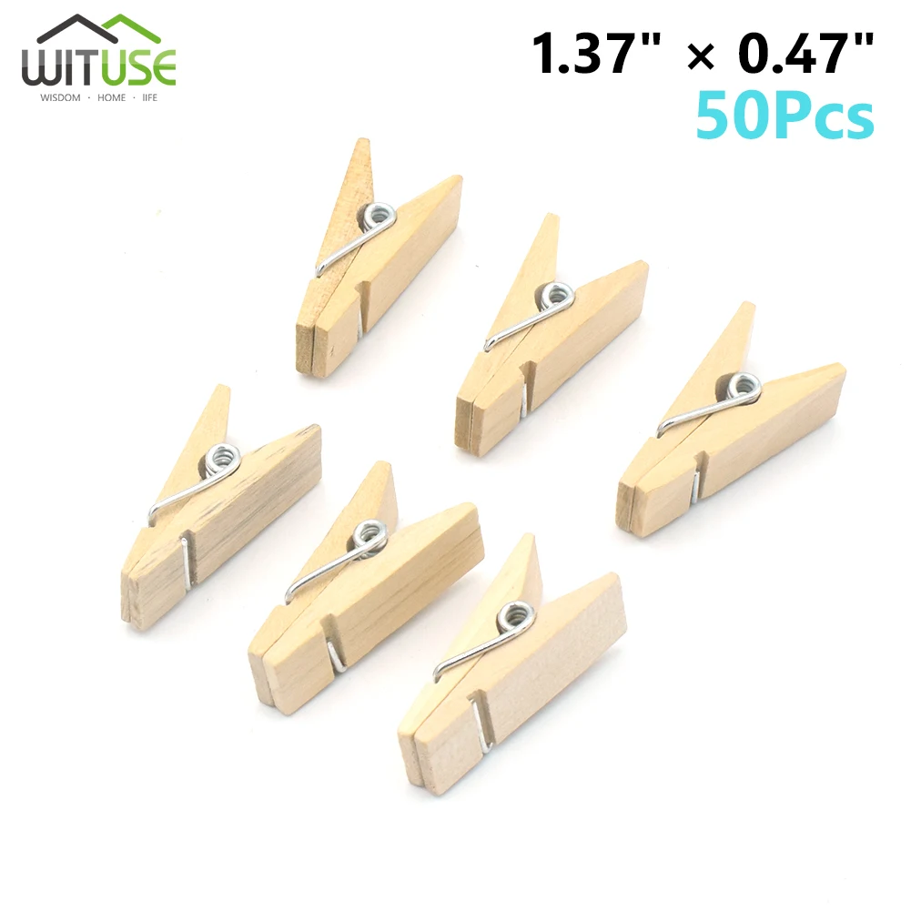 

50pcs Mini Natural Wooden Clothes Photo Paper Clothespin Craft Clips 25-45mm Home Wooden Clothes Spring Clips
