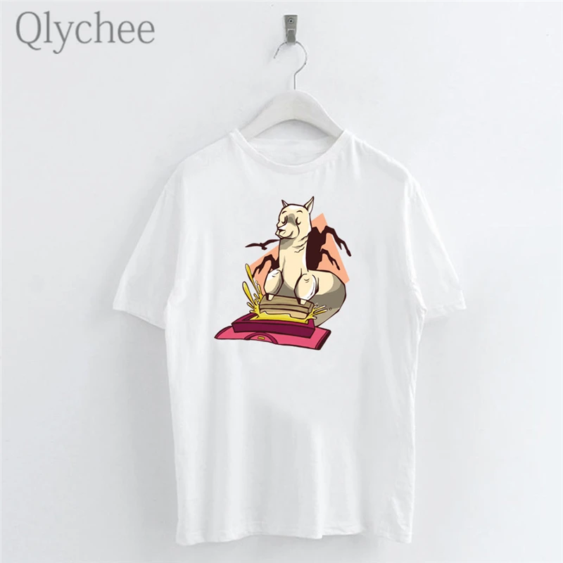 

Qlychee Harajuku Alpaca Print Female T Shirts Top Tees O-Neck Short Sleeve Summer Spring Loose Women T-shirts T Shirt
