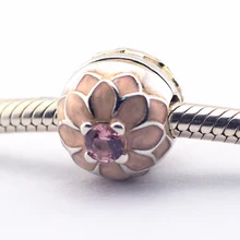 Подходит Pandora Charms braceleest 925 стерлингового серебра ювелирные изделия цветущие бусины Dahlia с кремовой эмалью и розовый камень