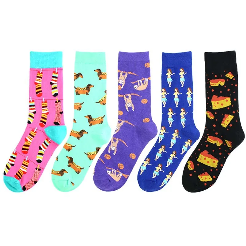 Забавные носки с рисунками для взрослых, размер до середины икры, носки с изображением сыра Bradypod, Bradypode, Ленивцы, Гавайские носки для девочек, Такса, колбасы, собаки, щенок, животные