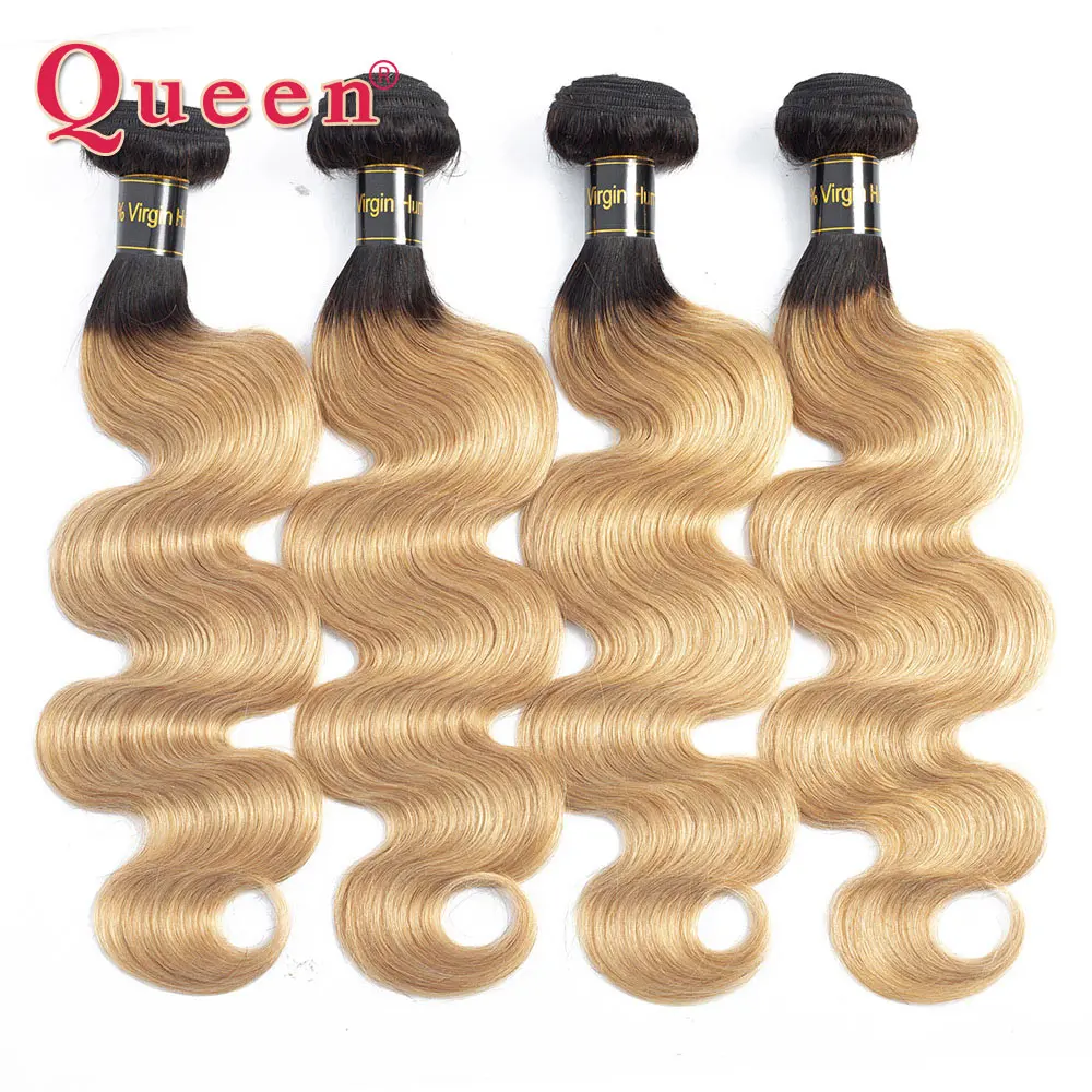 Queen Hair Products Brazilian Body Wave Human Hair Blonde Ombre Hair Dark Roots T1B/27 Can Buy 1/3/4 Weave Bundles Extensions