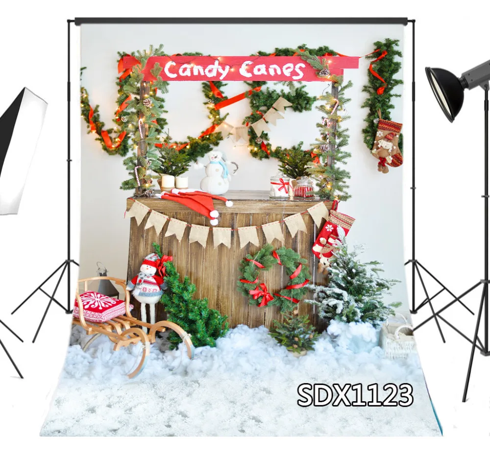 LB 6X9FT Виниловый фон для фотосъемки Новогодние украшения сани карамельные трости