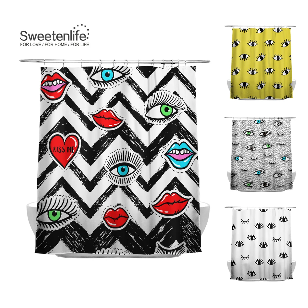 Sweetenlife 180x180 см занавеска для душа с узором глаза и губы Высококачественная