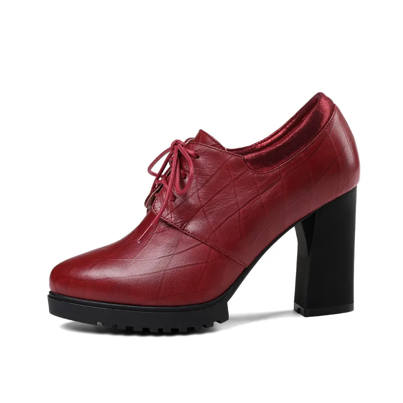 KarinLuna/ г., новые весенние черные женские туфли-лодочки из натуральной кожи на шнуровке модная открытая женская обувь с резным узором на платформе и высоком каблуке