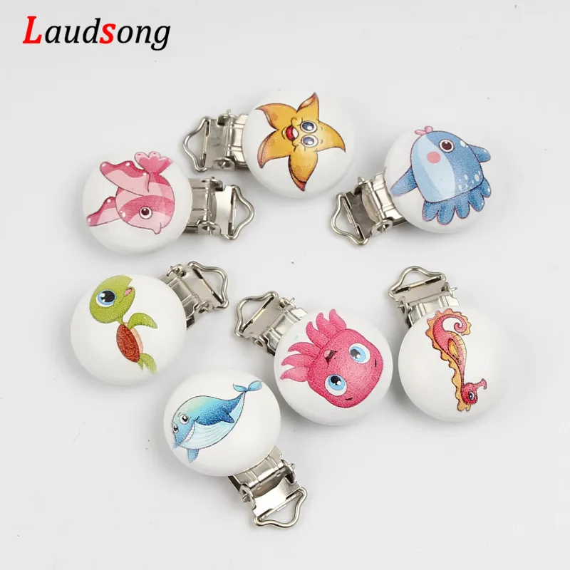 

5Pcs/lot Lovely Animals Baby Pacifier Clips Wood Metal Holders Infant Teething Soother Clasps Pacifier Chains Accessories Diy