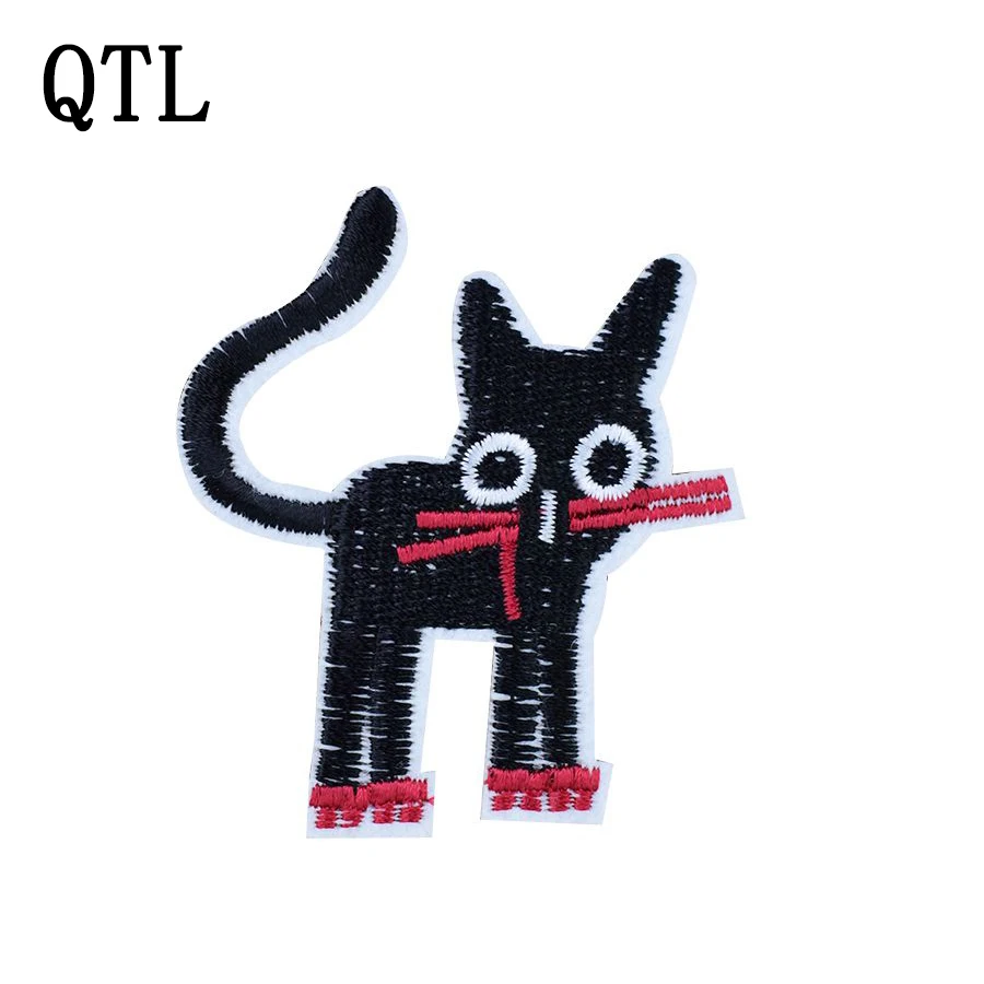 5pcs black cat embroidered patches for clothing iron on patches for